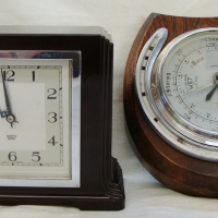2 items - Art Deco brown Bakelite Smiths clock and chrome barometer with horseshoe surround - Sold for $67 - 2014