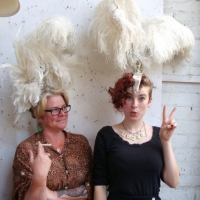 2 x fab show girl style feathered head dresses with white ostrich and other feathers - Sold for $159 - 2014