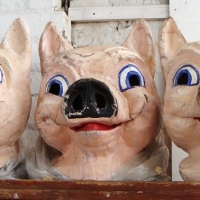 Set of 3 x Fab hand painted, papier mache Costume Pig heads - Sold for $43 - 2014