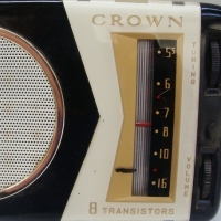 2 Radios - 1959 portable Crown 8 Transistor radio in leather case TR-800 and Sanyo clock radio - Sold for $24 - 2014