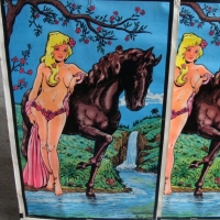 2 x Large unframed c1976 Colourful RETRO Felt Pictures - SPRING - details printed to margin - Sold for $61 - 2015