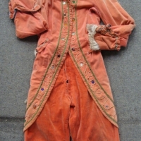 Vintage 18th century style costume in peach velvet with ruffled sleeves and shirt, plus matching pants - Sold for $43 - 2015