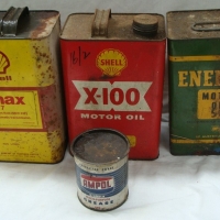 Group of vintage petrol and oil tins BP, Shell and Ampol grease - Sold for $61 - 2015