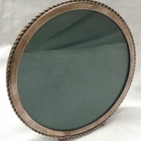 Vintage Sterling Silver Aucello round picture frame with rope twist edge and two bun feet - Sold for $49 - 2015