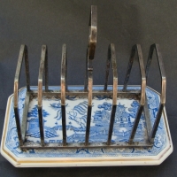 Vintage Toast Rack - silver plated with willow pattern ceramic base - Sold for $30 - 2015