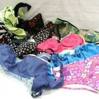 Group lot vintage ladies halter and bikini tops inc - floral, striped, frilled, etc - Sold for $24 - 2015