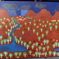 Large MELVINA BEASLEY Aboriginal Oil Painting - MURRAY DOWNS - Signed & titled verso - Sold for $85 - 2015