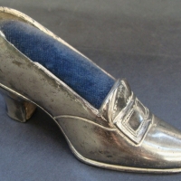 c1900 Silver plated EPBM high heel shoe pin cushion - Sold for $43 - 2015