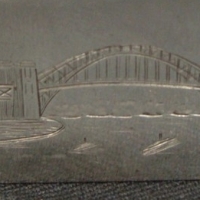 Hardy Bros Sterling Silver wide oval Serviette Ring engraved with The Sydney Harbour Bridge - Sold for $49 - 2015