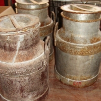 3 x Vintage MILK URNS all marked S & G Dairymaster - fab patina - Sold for $244 - 2015