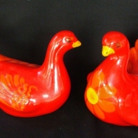 Pair of Vintage Italian pottery birds in bright red and yellow - Sold for $30 - 2015