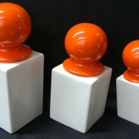 Set of 3 Italian Retro ceramic canisters - white with bright orange domed lids - Sold for $24 - 2015