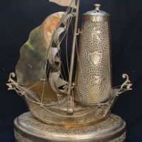 Ornate silvered heavily pierced  sailing ship table lamp - Sold for $79 - 2015