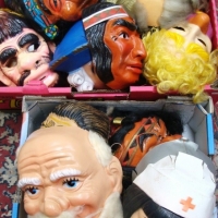 2 x Boxes of vintage plastic masks - many with original paper labels inc clowns etc - Sold for $49 - 2015