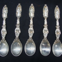 Group of 5 silver Saint spoons with marks to back - Sold for $49 - 2015