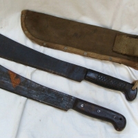 2 x Vintage Machetes inc military issue w DD marks in canvas sheath - Sold for $110 - 2015