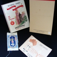 Group of Melbourne 1956 Olympics ephemera including  Directory,  Control station card, Patch - Sold for $43 - 2015
