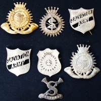 Group of vintage Salvation Army badges including cap badges with the Motto blood and fire - Sold for $43 - 2015