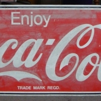 Large vintage COCA COLA tin sign - Enjoy Coca Cola - approx 60 x 180cm - Sold for $329 - 2015