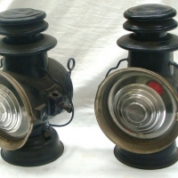 Pair of Dietz carbide Union Driving lamps with clear and red glass made in the USA - Sold for $171 - 2015