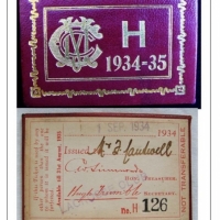 Vintage Melbourne Cricket Club (MCC) 1934-35 membership ticket - red leather with gilded text & logo - no 126 Issued to M + D Laudwell - Sold for $610 - 2015