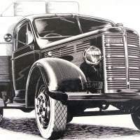 Vintage commercial illustration - B&W ink drawing of a Bedford pickup, Victorian number plate BB 049 - approx 15 x 27cm - Sold for $30 - 2015