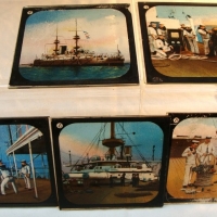 5 x Victorian coloured glass magic lantern slides - battleships & naval life - Sold for $37 - 2015