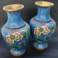 Pair of Chinese cloisonne vases with floral and cloud decoration circa 1960s - Sold for $73 - 2015