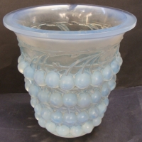Stunning 1926-27 LALIQUE Montmorency Glass Vase - thickly pressed  bluewhite opalescent glass with four rows of heavily molded high relief cherries -  - Sold for $256 - 2015