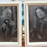 Unusual pair decorative light boxes featuring 3D portraits of elderly gentleman and lady - Sold for $92 - 2015