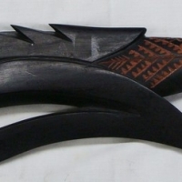 Carved Tribal Ebony CLUB - Curved & Sharpened weighted Blade w Sharp spikes to back - carved decoartion to handle - Sold for $159 - 2015