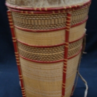 Woven cane African backback basket with hide lid - Sold for $49 - 2015