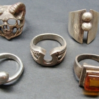 Group lot - SILVER Rings - Fab 80's SKULL, Danish style, etc - Sold for $30 - 2015