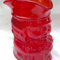 Group of red glass  - Vintage hand blown and moulded red Whitefriars glass Toby jug, 14cms and Bohemian drinks set with decanter  - Sold for $85 - 2015
