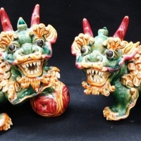 Pair modern ceramic oriental temple dogs - Sold for $30 - 2015