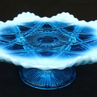 Pretty Victorian Blue Vaseline glass comport - D 20 cm H 8 cm - Sold for $37 - 2015