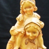 c1900 TRIACA & PICCHI plasterware figural group statue with mother & child - The piggy back -  name and no81 incised to base - H 55 cm - gc - Sold for $146 - 2015