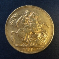 1903 Edward V111 Full Gold Sovereign with Melbourne Mint mark (St George reverse) - Sold for $396 - 2015