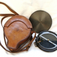 1920s Brass staff mounted surveying compass in leather case by T Cooke & Sons, London - Sold for $195 - 2015