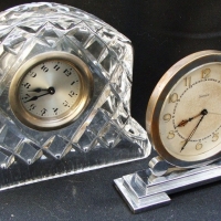 2 x small Vintage clocks one crystal the other Art Deco chromed brass - Sold for $24 - 2015