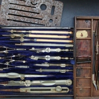 Group of Technical drawing tools in Nickel, Ebony, Steel and Ivory Circa 1900 - Sold for $146 - 2015