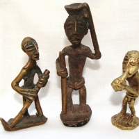 Group of cast bronze miniature African tribal figures - Sold for $67 - 2015