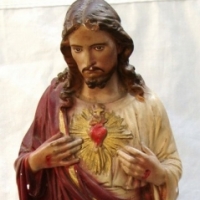 Plaster figure of Christ with a bleeding heart and stigmata - Sold for $49 - 2015