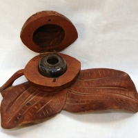 c1910 novelty hand carved walnut shaped inkwell - Sold for $30 - 2015