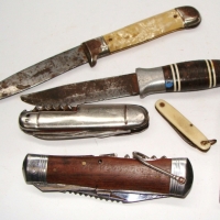 Group lot vintage pocket knives and others inc - novelty sheriff, souvenier, etc - Sold for $30 - 2015