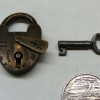 Miniature brass padlock with key - Sold for $30 - 2015