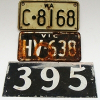 3 x Vintage number plates incl 2 motor bike plates - Sold for $30 - 2015
