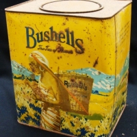 c1910 Bushells tea tin with tea harvesting scene -  6 pound tin - Sold for $30 - 2015