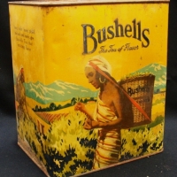 c1910 Bushells tea tin with tea harvesting scene -  6 pound tin - Sold for $79 - 2015