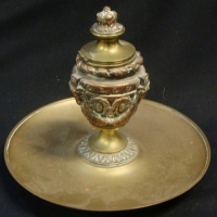 Late 19th century ornate brass & copper ink stand - Sold for $24